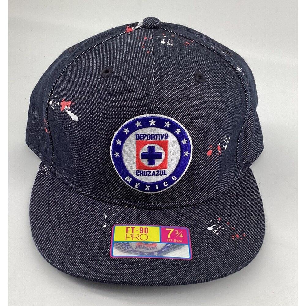 NWT Cruz Azul Fan Ink Hat Football Soccer Navy Paint Splatter Fitted Size 7 3/4